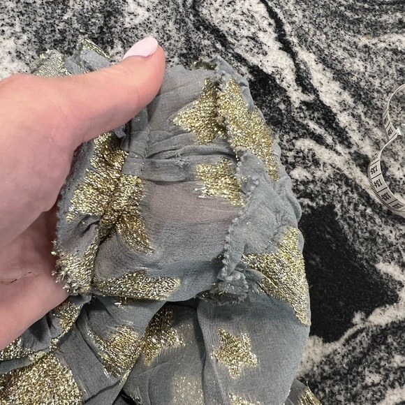 LOFT blue gray chiffon short sleeve blouse with gold stars - Picture 3 of 14